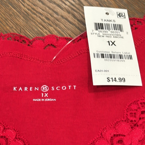 Karen Scott Laced Trimmed Tank. 1X - Picture 4 of 9